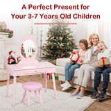 NNECW Vanity Makeup Table Set with Real Mirror for Little Girls Pink