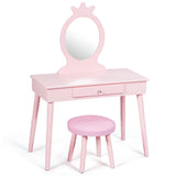 NNECW Vanity Makeup Table Set with Real Mirror for Little Girls Pink