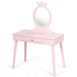 NNECW Vanity Makeup Table Set with Real Mirror for Little Girls Pink