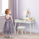 NNECW Vanity Makeup Table Set with Real Mirror for Little Girls White