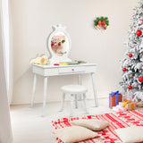 NNECW Vanity Makeup Table Set with Real Mirror for Little Girls White