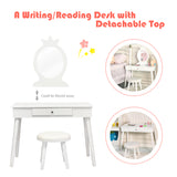 NNECW Vanity Makeup Table Set with Real Mirror for Little Girls White