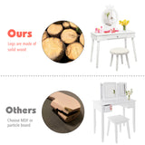 NNECW Vanity Makeup Table Set with Real Mirror for Little Girls White