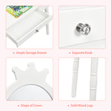NNECW Vanity Makeup Table Set with Real Mirror for Little Girls White
