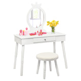 NNECW Vanity Makeup Table Set with Real Mirror for Little Girls White