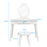 NNECW Vanity Makeup Table Set with Real Mirror for Little Girls White