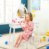 NNECW Vanity Makeup Table Set with Real Mirror for Little Girls White