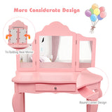 NNECW Kids Dressing Table Set with Stool &amp Mirror for Children Ages 3-7-Pink