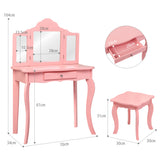NNECW Kids Dressing Table Set with Stool &amp Mirror for Children Ages 3-7-Pink