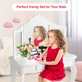 NNECW Kids Dressing Table Set with Stool &amp Mirror for Children Ages 3-7-White