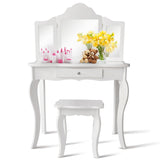 NNECW Kids Dressing Table Set with Stool &amp Mirror for Children Ages 3-7-White