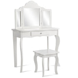 NNECW Kids Dressing Table Set with Stool &amp Mirror for Children Ages 3-7-White