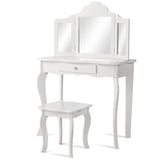 NNECW Kids Dressing Table Set with Stool &amp Mirror for Children Ages 3-7-White