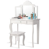 NNECW Kids Dressing Table Set with Stool &amp Mirror for Children Ages 3-7-White