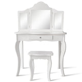 NNECW Kids Dressing Table Set with Stool &amp Mirror for Children Ages 3-7-White