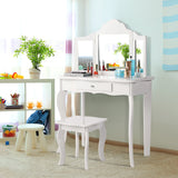 NNECW Kids Dressing Table Set with Stool &amp Mirror for Children Ages 3-7-White