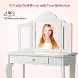 NNECW Kids Dressing Table Set with Stool &amp Mirror for Children Ages 3-7-White