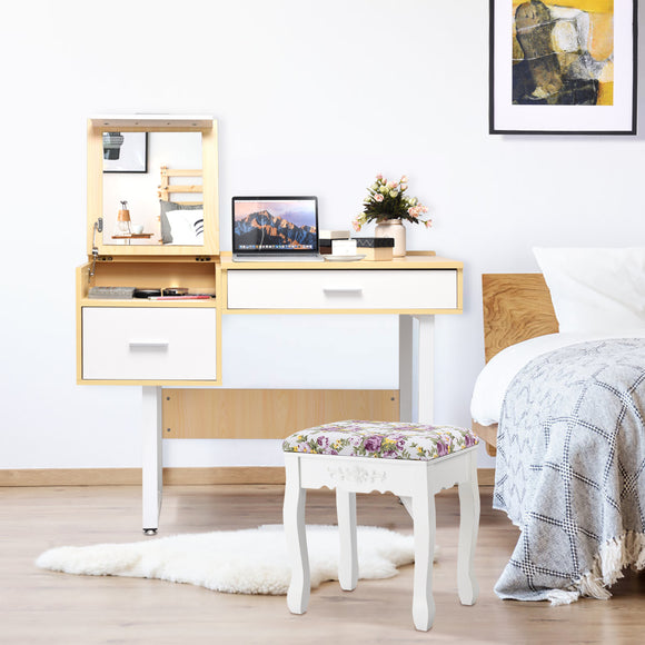 NNECW Vanity Table with Flip Top Mirror and 2 Drawers for Bedroom