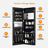 NNECW Lockable Jewelry Cabinet with LED Strip Lights &amp Full-length Mirror-Black
