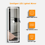 NNECW Lockable Jewelry Cabinet with LED Strip Lights &amp Full-length Mirror-Black