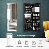 NNECW Lockable Jewelry Cabinet with LED Strip Lights &amp Full-length Mirror-Black