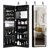 NNECW Lockable Jewelry Cabinet with LED Strip Lights &amp Full-length Mirror-Black