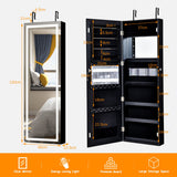 NNECW Lockable Jewelry Cabinet with LED Strip Lights &amp Full-length Mirror-Black