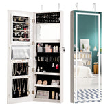 NNECW Lockable Jewelry Cabinet with LED Strip Lights &amp Full-length Mirror-White
