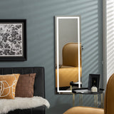 NNECW Lockable Jewelry Cabinet with LED Strip Lights &amp Full-length Mirror-White