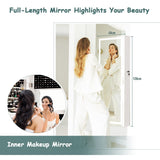 NNECW Lockable Jewelry Cabinet with LED Strip Lights &amp Full-length Mirror-White