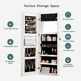 NNECW Lockable Jewelry Cabinet with LED Strip Lights &amp Full-length Mirror-White