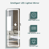NNECW Lockable Jewelry Cabinet with LED Strip Lights &amp Full-length Mirror-White