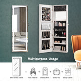 NNECW Lockable Jewelry Cabinet with LED Strip Lights &amp Full-length Mirror-White