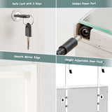 NNECW Lockable Jewelry Cabinet with LED Strip Lights &amp Full-length Mirror-White