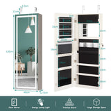 NNECW Lockable Jewelry Cabinet with LED Strip Lights &amp Full-length Mirror-White