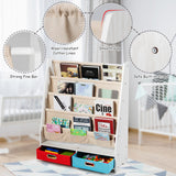 NNECW Wood Bookshelf with 2 Storage Boxes for Storing Books-Beige
