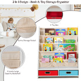 NNECW Wood Bookshelf with 2 Storage Boxes for Storing Books-Beige