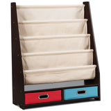 NNECW Wood Bookshelf with 2 Storage Boxes for Storing Books-Coffee