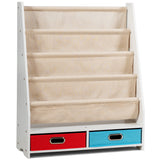 NNECW Wood Bookshelf with 2 Storage Boxes for Storing Books-Beige