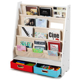 NNECW Wood Bookshelf with 2 Storage Boxes for Storing Books-Beige