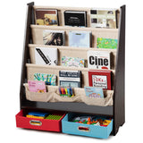 NNECW Wood Bookshelf with 2 Storage Boxes for Storing Books-Coffee