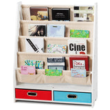 NNECW Wood Bookshelf with 2 Storage Boxes for Storing Books-Beige