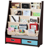 NNECW Wood Bookshelf with 2 Storage Boxes for Storing Books-Coffee