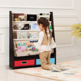 NNECW Wood Bookshelf with 2 Storage Boxes for Storing Books-Coffee