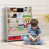 NNECW Wood Bookshelf with 2 Storage Boxes for Storing Books-Beige