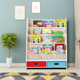 NNECW Wood Bookshelf with 2 Storage Boxes for Storing Books-Beige