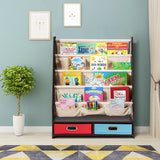 NNECW Wood Bookshelf with 2 Storage Boxes for Storing Books-Coffee