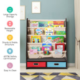 NNECW Wood Bookshelf with 2 Storage Boxes for Storing Books-Coffee