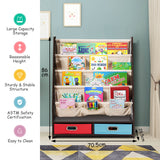 NNECW Wood Bookshelf with 2 Storage Boxes for Storing Books-Coffee
