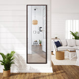 NNECW Full length Mirror with Height Adjusting Hanging Hooks for Bedroom Brown